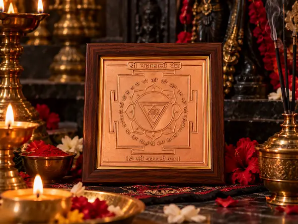श्री महाकाली यंत्र - 3×3 इंच ताम्र-निर्मित, नवरात्रि महायज्ञ में सिद्ध, शत्रु-बाधा और भय-निवारण की कामना हेतु