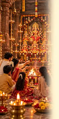 परिवार आहुति - 5 नाम तक, पूरे परिवार के निमित्त संकल्प, सिद्ध नव-दुर्गा मंदिर का नवरात्रि नवार्ण महायज्ञ