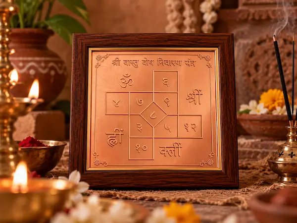 वास्तु यंत्र - 3×3 इंच ताम्र-निर्मित, नवरात्रि महायज्ञ में सिद्ध, घर और प्रतिष्ठान के वास्तु दोष शांति की कामना हेतु