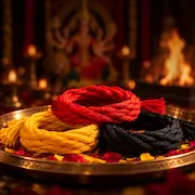 यज्ञ में अभिमंत्रित रक्षा सूत्र - सिद्ध नव-दुर्गा मंदिर का नवरात्रि नवार्ण महायज्ञ